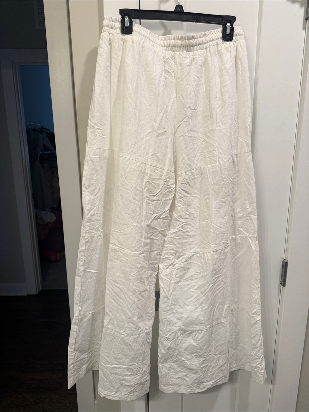 Womens White Elastic-Waist Ruffled Hem Pants - Picture 4 of 6